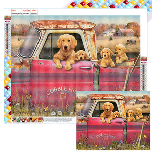 Puppy In Car 50X40CM(Canvas) Full Square Drill Diamond Painting