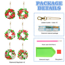 Load image into Gallery viewer, 6PCS Double Sided Diamond Painting Keychain for Xmas Decor (Christmas Wreath)
