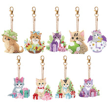 Load image into Gallery viewer, 9PCS Cat Double Sided Diamond Painting Keychain for Beginners Craft Supplies
