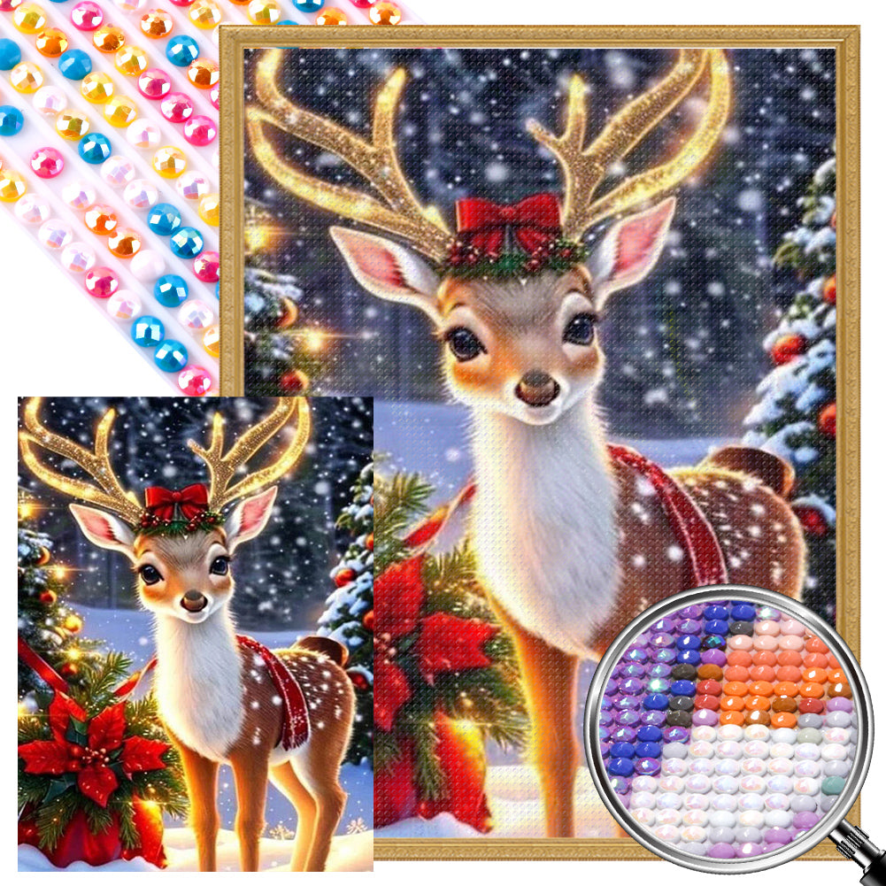 Christmas Deer 35X45CM(Canvas) Full AB Round Drill Diamond Painting