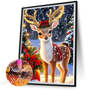 Christmas Deer 35X45CM(Canvas) Full AB Round Drill Diamond Painting
