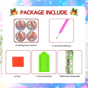 4PCS Cardinal Diamond Painting Magnet Refrigerator Diamond Art Magnets Decals