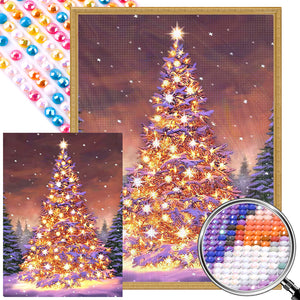 Golden Christmas Tree In The Snow 45X60CM(Canvas) Full AB Round Drill Diamond Painting