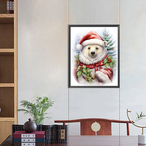 Christmas White Bear 40X50CM(Canvas) Full Round Drill Diamond Painting