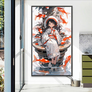 Goldfish And Girl 45X75CM(Canvas) Full AB Round Drill Diamond Painting