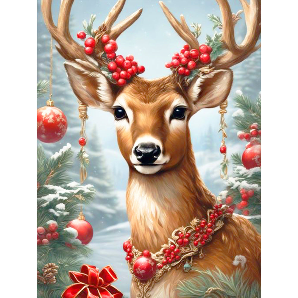 Christmas Deer 30X40CM(Canvas) Full Round Drill Diamond Painting