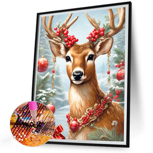 Christmas Deer 30X40CM(Canvas) Full Round Drill Diamond Painting