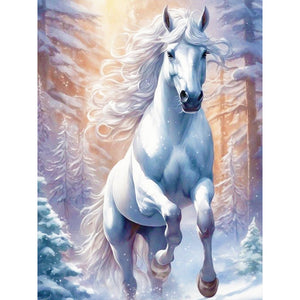 White Horse In Snow 30X40CM(Canvas) Full Round Drill Diamond Painting