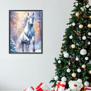 White Horse In Snow 30X40CM(Canvas) Full Round Drill Diamond Painting