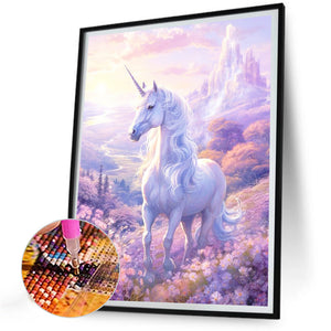 Flower Castle Unicorn 30X40CM(Canvas) Full Round Drill Diamond Painting