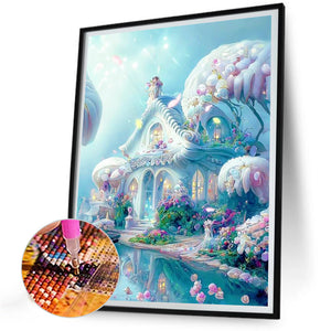 White Dream House 30X40CM(Canvas) Full Round Drill Diamond Painting