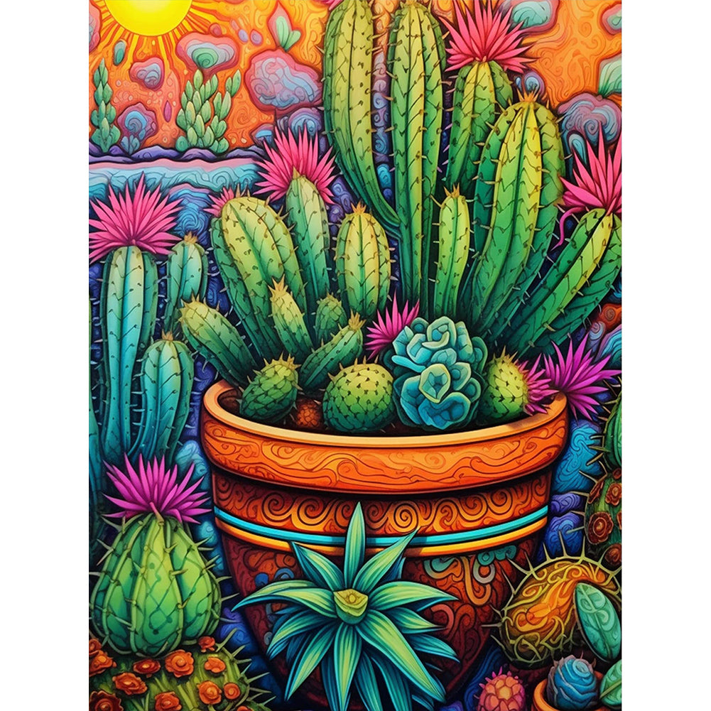 Cactus Flower 30X40CM(Canvas) Full Round Drill Diamond Painting