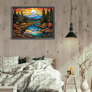 Mountains And Flowing Water 40X30CM(Canvas) Full Round Drill Diamond Painting