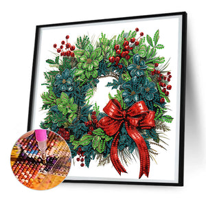 Christmas Wreath 30X30CM(Canvas) Partial Special Shaped Drill Diamond Painting