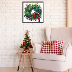 Christmas Wreath 30X30CM(Canvas) Partial Special Shaped Drill Diamond Painting