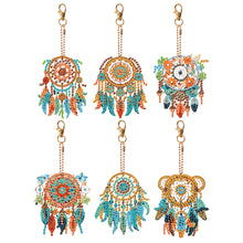 Load image into Gallery viewer, 6 PCS Double Sided Flower Dreamcatcher Diamond Painting Keychain for Beginners
