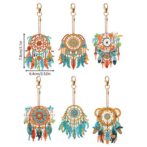 6 PCS Double Sided Flower Dreamcatcher Diamond Painting Keychain for Beginners