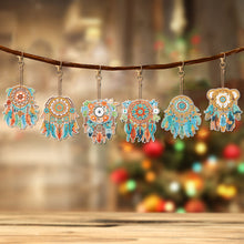 Load image into Gallery viewer, 6 PCS Double Sided Flower Dreamcatcher Diamond Painting Keychain for Beginners
