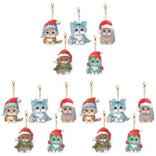 Load image into Gallery viewer, 5PCS Double Sided Special Shape Diamond Painting Keychain (Christmas Cat)
