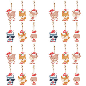 5PCS Double Sided Special Shape Diamond Painting Keychain (Christmas Animals)