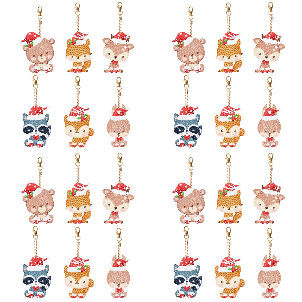 5PCS Double Sided Special Shape Diamond Painting Keychain (Christmas Animals)