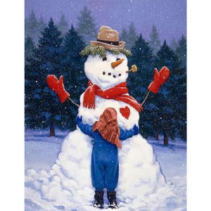 Snowy Snowman 30X40CM(Canvas) Full Square Drill Diamond Painting