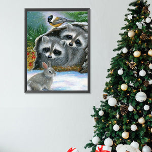 Raccoon In Snow Scene 30X40CM(Canvas) Full Square Drill Diamond Painting