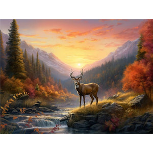 Reindeer In The Woods 40X30CM(Canvas) Full Round Drill Diamond Painting