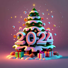 Load image into Gallery viewer, Colorful 2024 Christmas Tree 30X30CM(Canvas) Full Round Drill Diamond Painting
