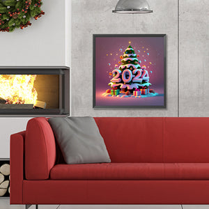 Colorful 2024 Christmas Tree 30X30CM(Canvas) Full Round Drill Diamond Painting