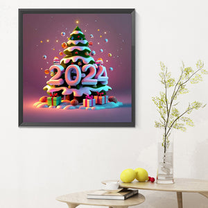 Colorful 2024 Christmas Tree 30X30CM(Canvas) Full Round Drill Diamond Painting