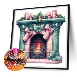 Christmas Fireplace 30X30CM(Canvas) Full Round Drill Diamond Painting