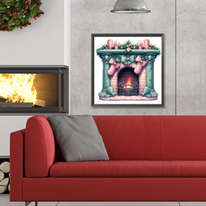 Christmas Fireplace 30X30CM(Canvas) Full Round Drill Diamond Painting