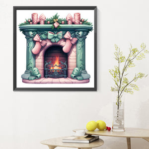 Christmas Fireplace 30X30CM(Canvas) Full Round Drill Diamond Painting