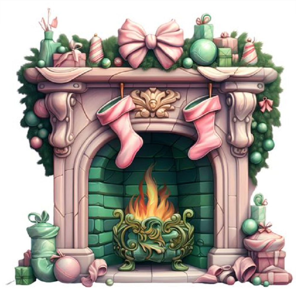 Christmas Fireplace 30X30CM(Canvas) Full Round Drill Diamond Painting