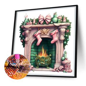 Christmas Fireplace 30X30CM(Canvas) Full Round Drill Diamond Painting