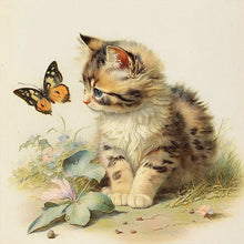 Load image into Gallery viewer, Kitten And Butterfly 30X30CM(Canvas) Full Round Drill Diamond Painting
