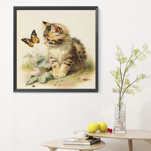 Load image into Gallery viewer, Kitten And Butterfly 30X30CM(Canvas) Full Round Drill Diamond Painting
