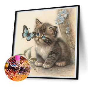 Kitten And Butterfly 30X30CM(Canvas) Full Round Drill Diamond Painting