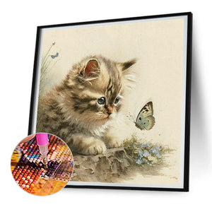 Kitten And Butterfly 30X30CM(Canvas) Full Round Drill Diamond Painting