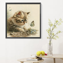 Load image into Gallery viewer, Kitten And Butterfly 30X30CM(Canvas) Full Round Drill Diamond Painting
