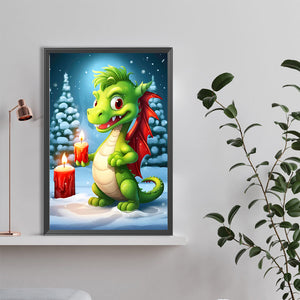 Christmas Dragon Holding Candle 40X60CM(Canvas) Full Round Drill Diamond Painting