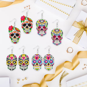 10Pairs Halloween Skull Double Sided Diamond Painting Earrings The Dead Earrings