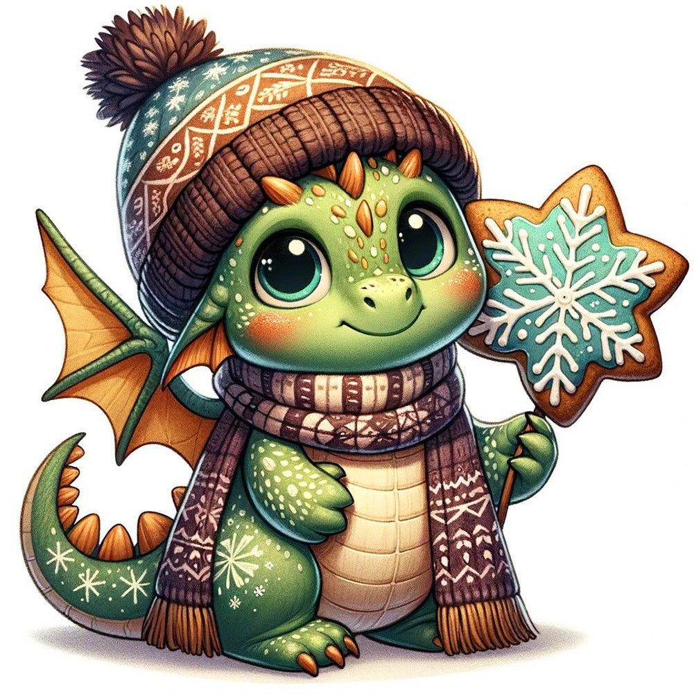 Dragon Holding Christmas Cookies 30X30CM(Canvas) Full Round Drill Diamond Painting