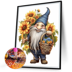 Gnome Holding Sunflowers 30X40CM(Canvas) Full Round Drill Diamond Painting