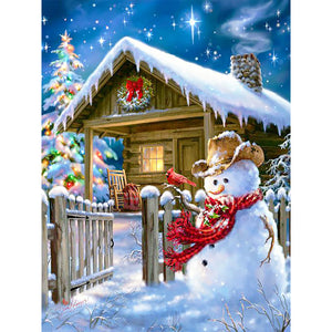 Winter Snowman 30X40CM(Canvas) Full Round Drill Diamond Painting