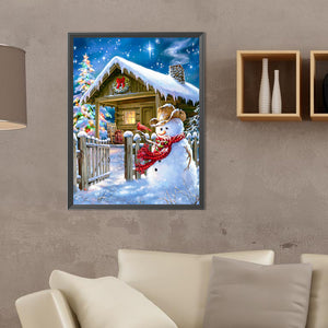 Winter Snowman 30X40CM(Canvas) Full Round Drill Diamond Painting