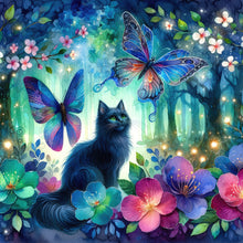 Load image into Gallery viewer, Kitten And Butterfly In The Mysterious Forest 30X30CM(Canvas) Full Round Drill Diamond Painting
