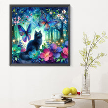 Load image into Gallery viewer, Kitten And Butterfly In The Mysterious Forest 30X30CM(Canvas) Full Round Drill Diamond Painting
