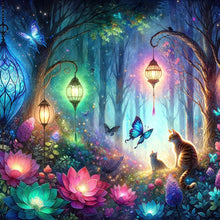 Load image into Gallery viewer, Kitten And Butterfly In The Mysterious Forest 30X30CM(Canvas) Full Round Drill Diamond Painting
